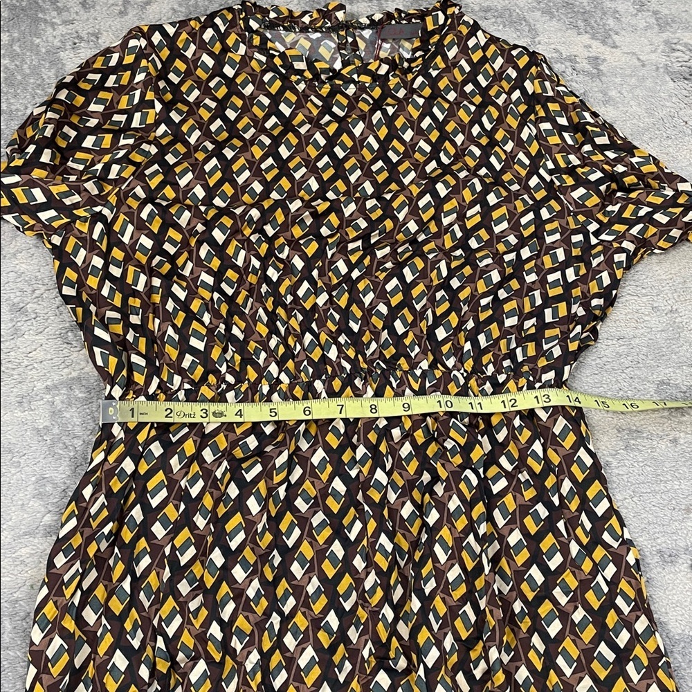 NWT Lola Italy Silk Blend Long Sleeve Geometric Midi Dress Bohemian Sz L - Picture 9 of 11